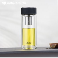万象（WANXIANG）玻璃杯经典皮纹系列商务办公杯礼盒装双层高硼硅泡茶杯410ML家用茶杯带滤网茶水杯