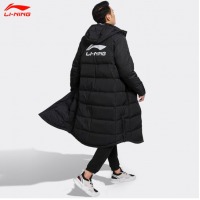李宁（LI-NING） 羽绒服男新品冬季长款过膝防风保暖加厚连帽棉服外套男女同款大码运动棉服大衣 黑色(大logo连帽不可拆卸-羽绒服) 4XL 195/108A