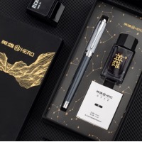 英雄（HERO）钢笔莫兰迪撞色铱金钢笔6055A冬日灰·亮漆商务办公中性签字笔墨水笔