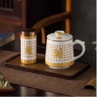 陶相惠景德镇茶杯茶水分离陶瓷杯马克杯带过滤办公家用室泡茶杯子 万福金安