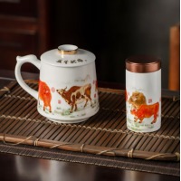 陶相惠景德镇茶杯茶水分离陶瓷杯马克杯带过滤办公家用室泡茶杯子 五牛献瑞