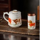 陶相惠景德镇茶杯茶水分离陶瓷杯马克杯带过滤办公家用室泡茶杯子 五牛献瑞