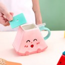 贝瑟斯 创意水杯陶瓷杯趣味可爱带盖吸管马克杯Ins风办公家用杯子粉色450ml