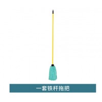 免手洗纤维拖把毛巾家用墩布省力吸水木地板懒人地拖传统水拖 1根铁杆+1个绿头(绿)