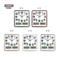 康巴丝(COMPAS) 挂钟16英寸万年历温湿度计静音创意客厅双日历挂表钟表 2983双液