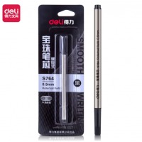 得力（deli）S764黑色宝珠笔签字笔替芯0.5mm 1支/卡 12支装