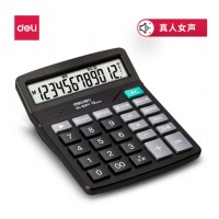 得力(deli)12位数通用语音计算机 桌面语音计算器 学生/办公口算 黑色837Y