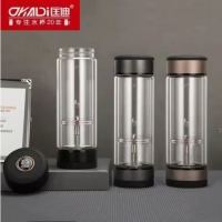 匡迪双层保温玻璃杯茶水分离杯 20925-黑色350ML
