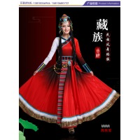 世明 新款藏族服装女成人水袖舞蹈演出服装藏式大摆裙少数民族表演服饰 XL