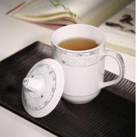 乐享 陶瓷马克盖杯 商务会议办公茶杯水杯子 青莲 8只套装