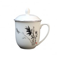 天美家德 陶瓷杯迎宾杯 带盖 竹叶迎宾杯