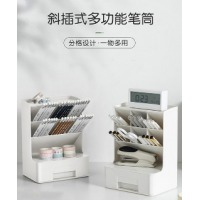 国标 斜插式笔筒桌面杂物书桌收纳盒学生文具用品置物架宿舍置物架