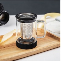 膳魔师（THERMOS）耐热玻璃花茶杯系列 水杯子带茶隔办公室养生泡茶花茶杯 男士黑色-茶杯