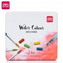 得力(deli)24色固体水彩颜料 8件套(自来水笔画笔铅笔调色盘水彩纸橡皮)美术专用手绘水彩画专业级艺考73876