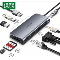 绿联Type-C扩展坞USB-C转HDMI VGA转换器雷电3拓展坞分线器适用华为苹果Ma