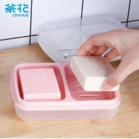 茶花 双格沥水香皂盒 粉色/蓝色