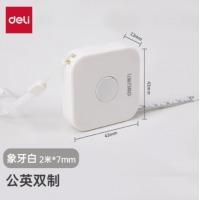 得力(deli)迷你皮卷尺 2米卷尺自动卡位 白 79652