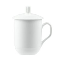 拜杰 茶杯 会议杯陶瓷盖杯水杯办公杯酒店商务喝茶开会杯子 350ml纯白