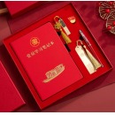 cx七一党员学习笔记本纪念品定制红绒礼盒 红船(笔记本+微章+长书签+16G优盘+签字)5件套