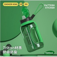 炊大皇（COOKER KING）XD15B 运动水壶大容量水杯塑料杯吸管吨杯吨桶户外大肚杯子 潮酷黑1.5L
