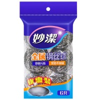 妙洁（MIAOJIE）不锈钢金属钢丝球刷锅刷厨房洗碗刮清洁球家用清洁刷不易掉丝 6颗装（1包）