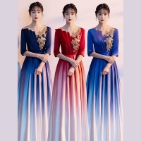 大合唱服演出服女长裙+软底粗跟方头鞋