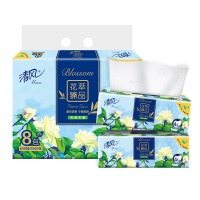 清风抽纸 花萃4层80抽*8包S码 面巾纸 压花 卫生纸巾 餐巾纸