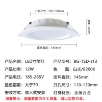 国标 LED筒灯12W4寸白光