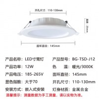 国标 LED筒灯12W4寸暖光