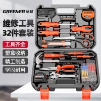 绿林（GREENER）32件家用工具箱套装 螺丝刀套装卷尺内六角扳手锤子五金工具