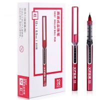 得力(deli)0.5mm直液全针管走珠签字笔 办公用品学生中性笔会议笔 12支/盒红 S