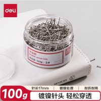 得力（deli）3#镀镍大头针27mm 100克/筒 0039