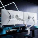 Brateck 北弧双屏显示器支架 机械臂一拖二 电脑支架多屏扩展桌面夹式底座屏幕升降悬空托增高架E350-2 白