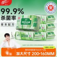 清风 御本草杀菌湿巾60片*5包湿纸巾 不含酒精 抽取式