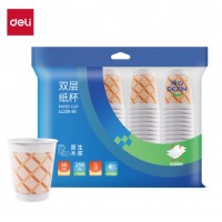 得力（deli）一次性纸杯子双层奶茶冲泡挺括饮料喝水杯子加厚防烫(50只250ml)