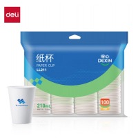 得力（deli）210ml一次性纸杯/水杯 办公家用酒店性价比款 得心100只装 LL21