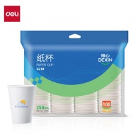 得力（deli）250ml一次性纸杯/水杯 办公家用酒店性价比款 得心100只装 LL18