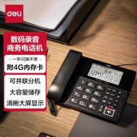 得力（deli）录音电话机 大屏幕来电显示 自带4G内存卡 留言备忘 799 黑